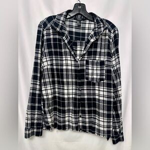 Forever 21 Size Medium Black & White Plaid Button Down Grunge Flannel